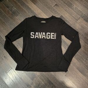 Savage Barbell Long Sleeve Fitted Tee w/ Keyhole Open Back - Black, Gray - SZ Sm